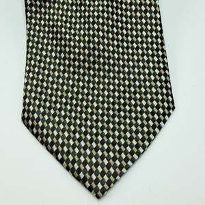 Foggia Handmade Silk Necktie Black White Gold Checkered Optical Art